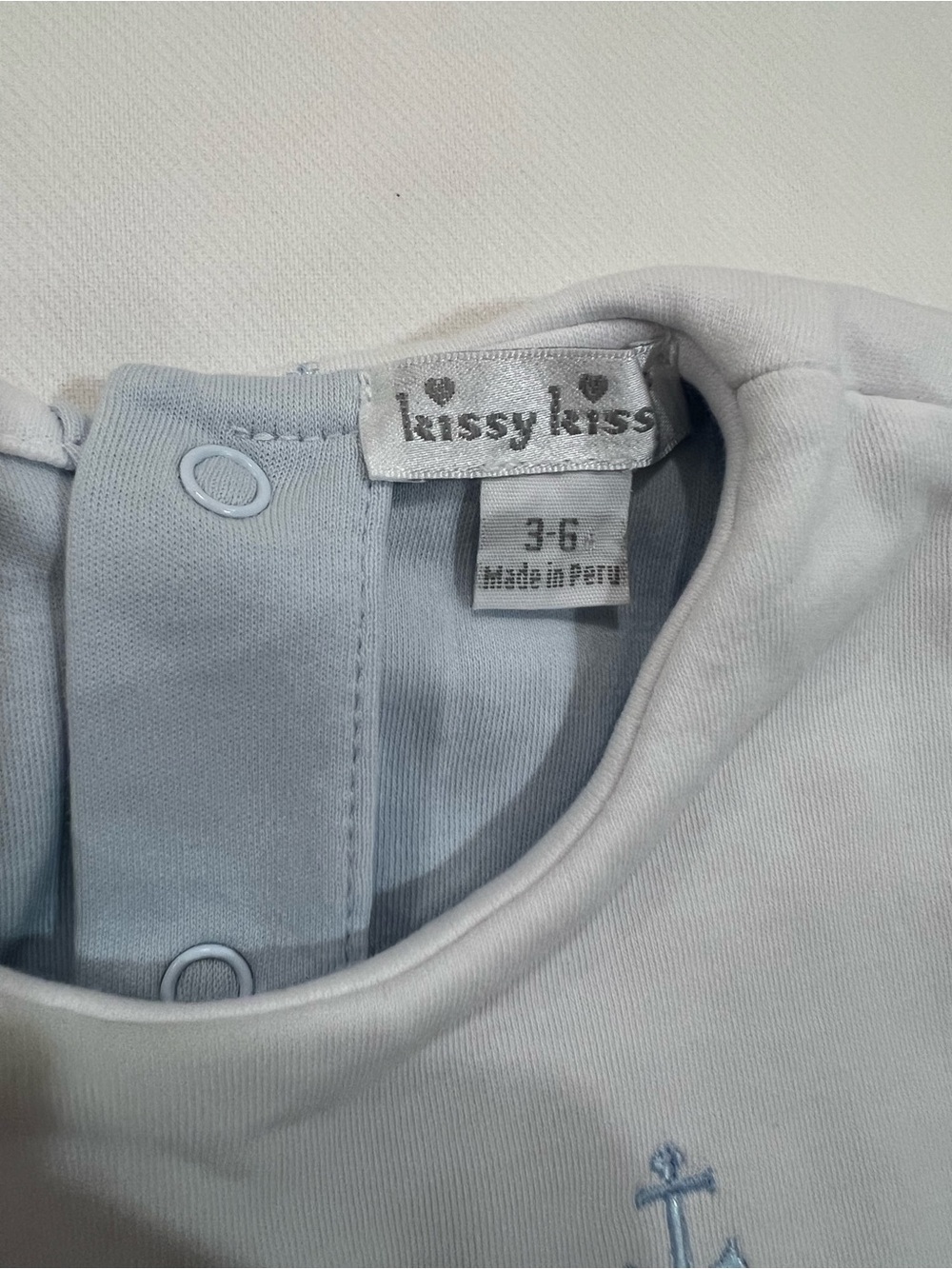 Kissy Kissy 100% Pima Cotton Pale Blue Baby Romper with Sailor Anchor Detail - Picture 3 of 4